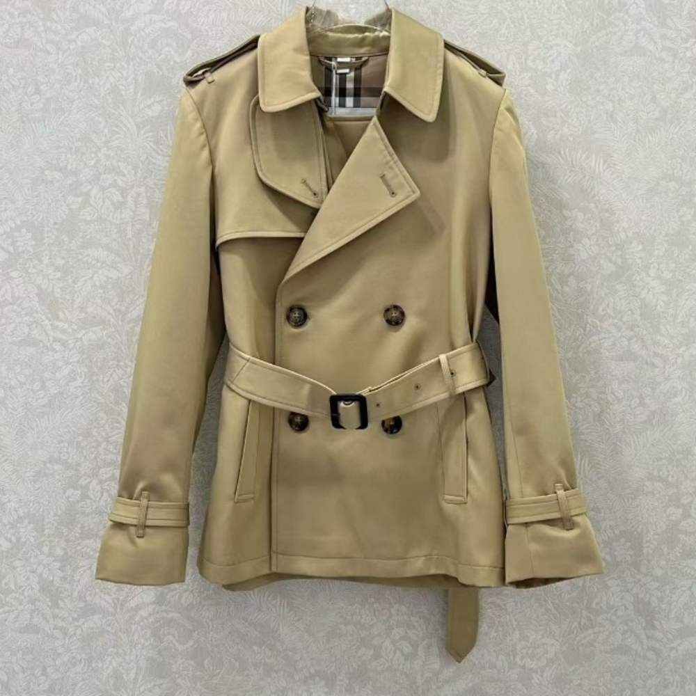 Burberry Beige Double-Breasted Short Trench Coat with Belt